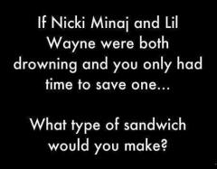 If Niki Manaj and Lil Wayne Were Drowing and You Only Had Time To Save One Which Type of Sandwich Would You Make