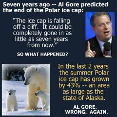 Gore Predicted the end of the Polar Ice Cap Today It is 43 Percent Larger