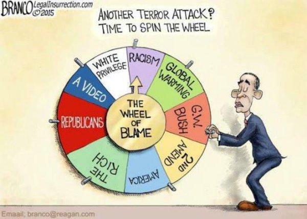 Obama spins the Islamic terror attack wheel of blame