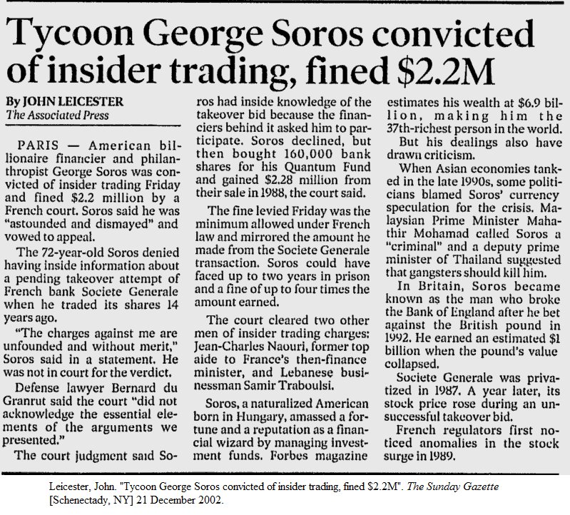 Soros convicted of insider trading in France 2002