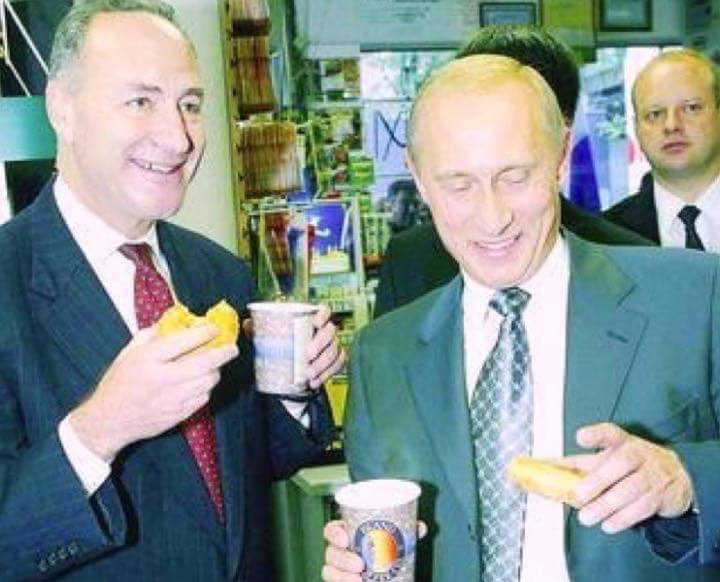 Chuck Shumer cozying up with Vladimir Putin sharing donuts