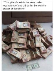 Pile of Venezuelan cash worth one USA dollar