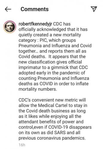 CDC CREATED NEW MORTALITY CATEGORY REPORTS PNEUMONIA INFLUENZA AND COVID19 TOGETHER ALL LABELED COVID DEATHS