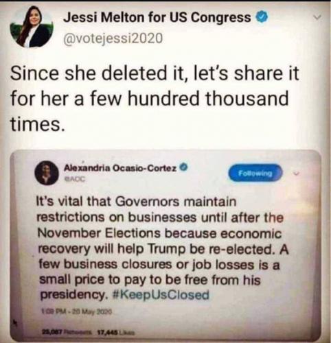 AOC ADMITS THE TRUTH Hurting people and Killing the economy trhough covid lockdowns was to hurt Trump