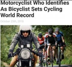 Motorcyclist who identifies as bicyclist sets cycling world record