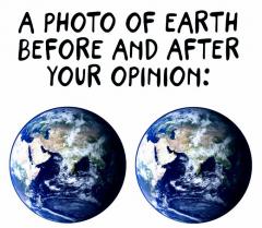 Picture of earth before and after a trolls opinion