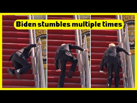 Watch : Biden stumbles multiple times, falls as he scales Air Force One stairs