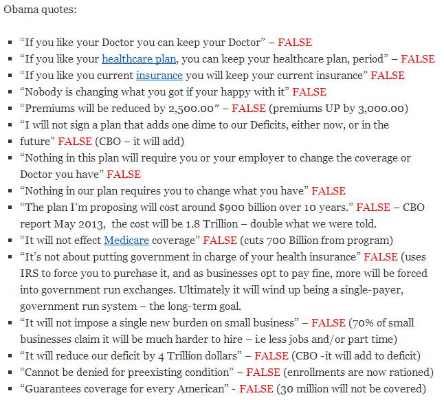 Obama quotes aka lies about Obamacare