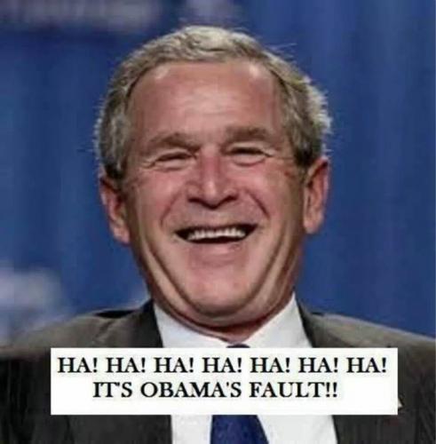 hahahahaha Bush laughs it is obamas fault 2014 election