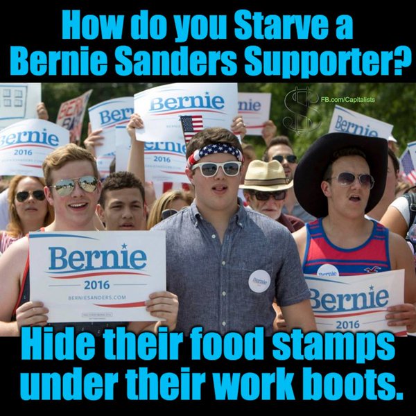 How do you starve a bernie sanders supporter hide their food stamps under their work boots