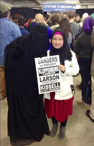 Muslim covered in black for Bernie Sanders