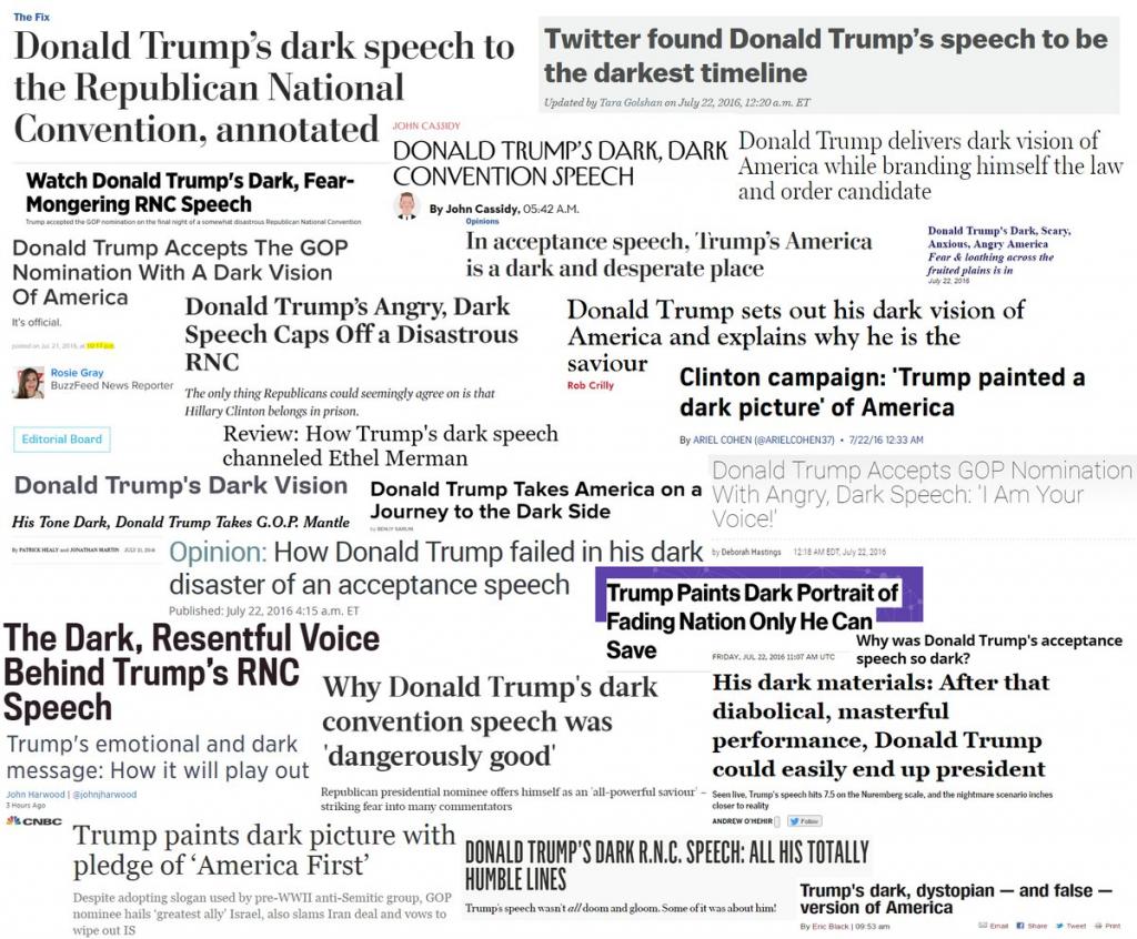 More collusion from the left to paint Trumps speech as DARK plus all the times dark was said in reports