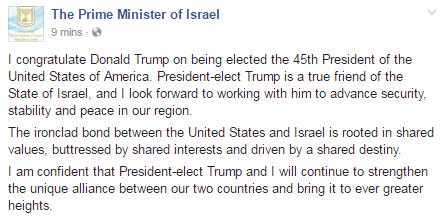 Netanyahu congratulates Trump