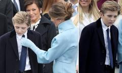 Melania adjusting Barron Trumps tie at the Inauguration