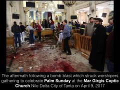 Aftermath of terrorist attack on Palm Sunday at Mar Girgis Coptic Church