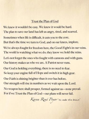 Trust the plan of God Karen  René Pryor