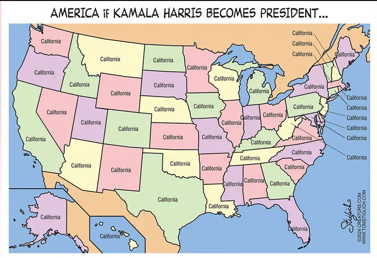 America will become California if Kamala is elected map