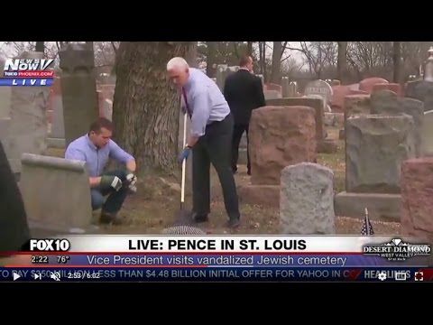 WOW: Vice President Pence Joins Jewish Prayer, Helps Clean Up VANDALIZED Jewish Cemetery in St Louis
